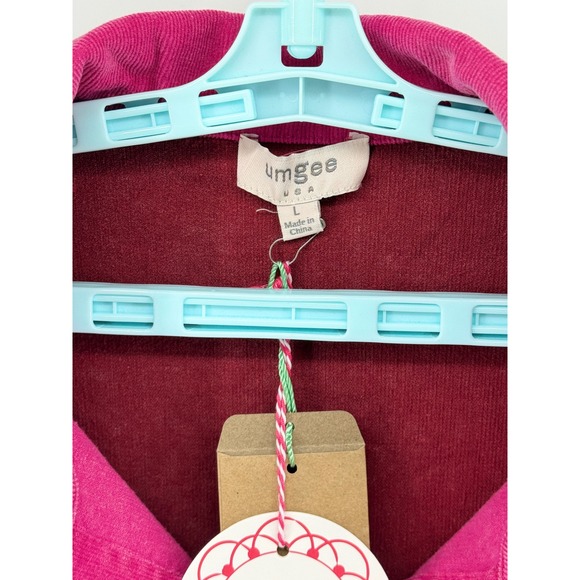 Umgee Color Block Corduroy Raw Hem Shirt Shacket Pink Burgundy Size L Boho - Picture 3 of 10